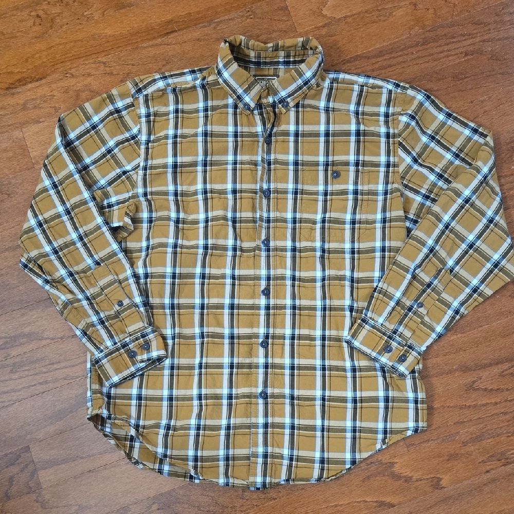 Schmidt Men's Mustard and Blue Plaid Button-Down Shirt